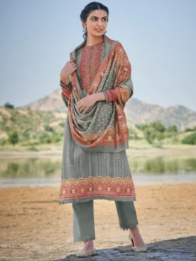 Pashmina Grey Unstitched Suits Dress Material for Woman