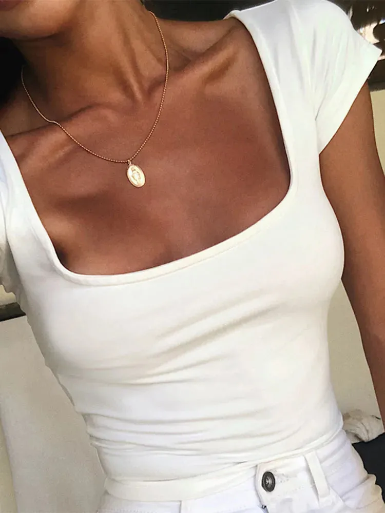 Petite Square Neck Crop Tee