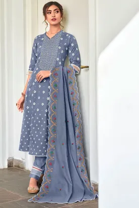 Pure Cotton Blue Unstitched Printed Salwar Suit Material