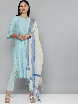 Pure Cotton Handloom Unstitched Blue Ethnic Salwar Suit Material