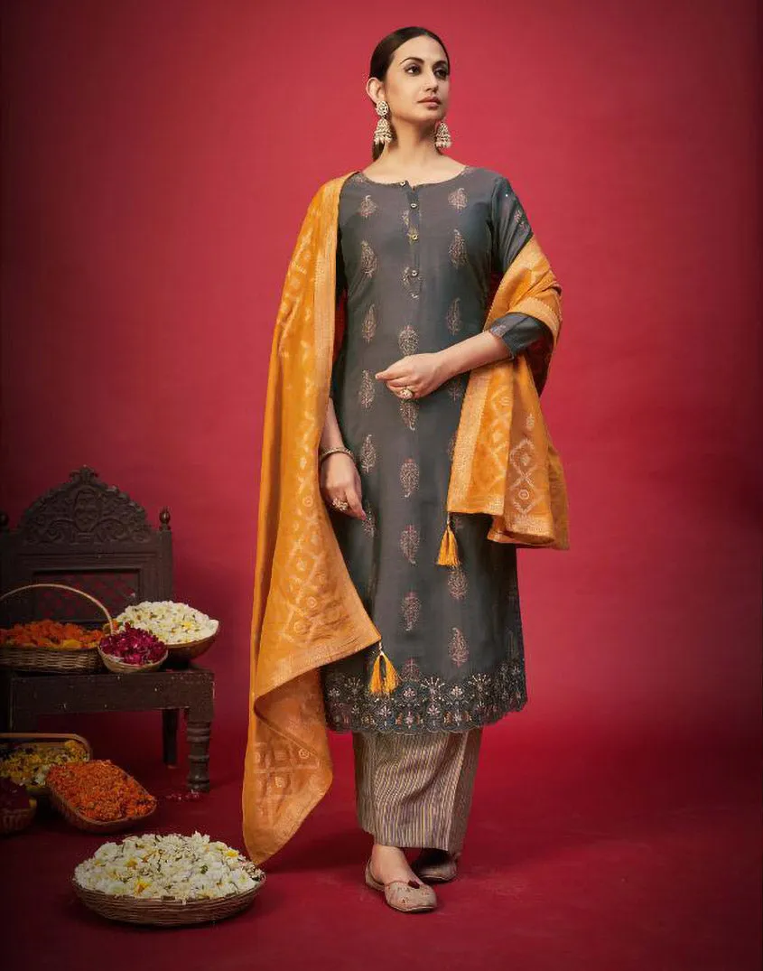 Pure Cotton Silk Printed Unstitched Dress Material With Embroidery