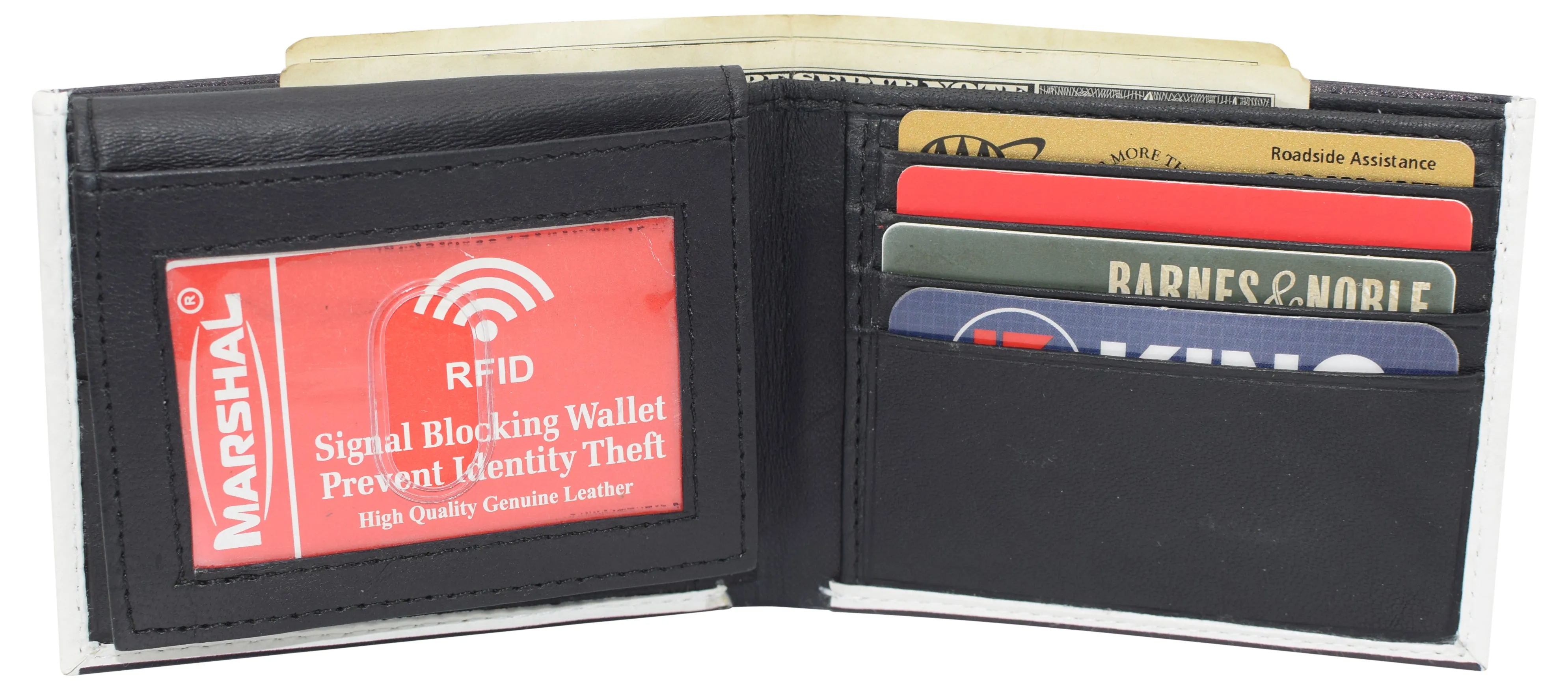 RFID Blocking Genuine Leather Printed Theme Bifold Wallets with Gift box for men RFID53_