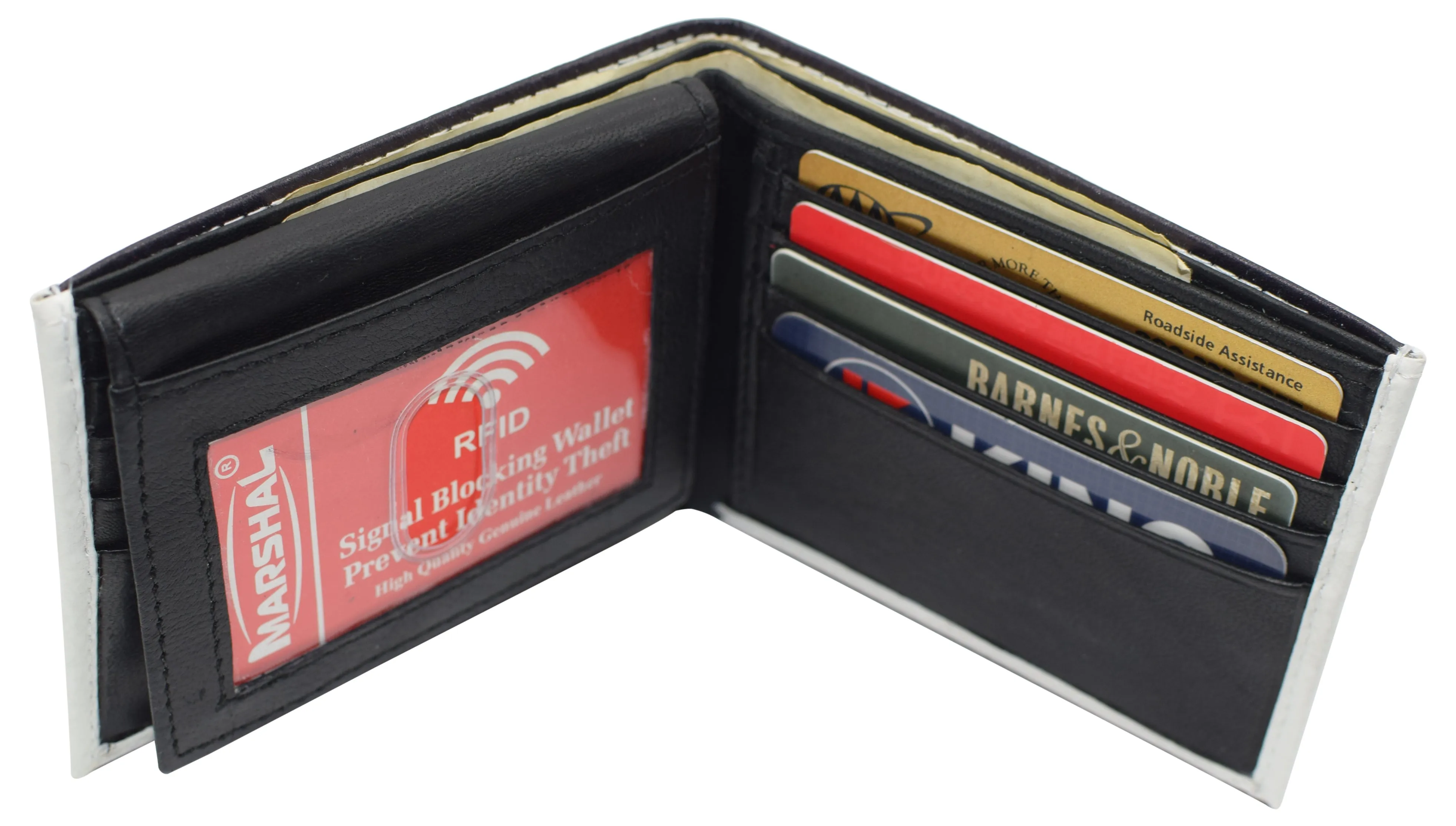 RFID Blocking Genuine Leather Printed Theme Bifold Wallets with Gift box for men RFID53_