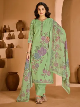 Rivaa Latest Green Unstitched Pure Cotton Salwar Suit Material