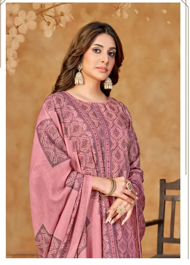 Rivaa Pink Pashmina Unstitched Winter Suit Dress Material for Ladies