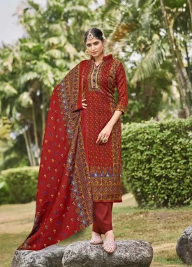 Roli Moli Pashmina Jacquard Rust Red Winter Suits Collection