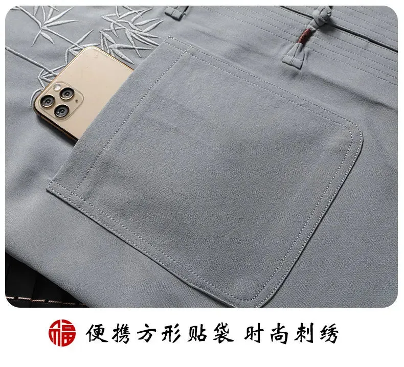 (Shirts   Pants )2024 summer 100% Cotton linen Sportswear Men's Casual Sets Male Fashion Chinese style shirts and trousers