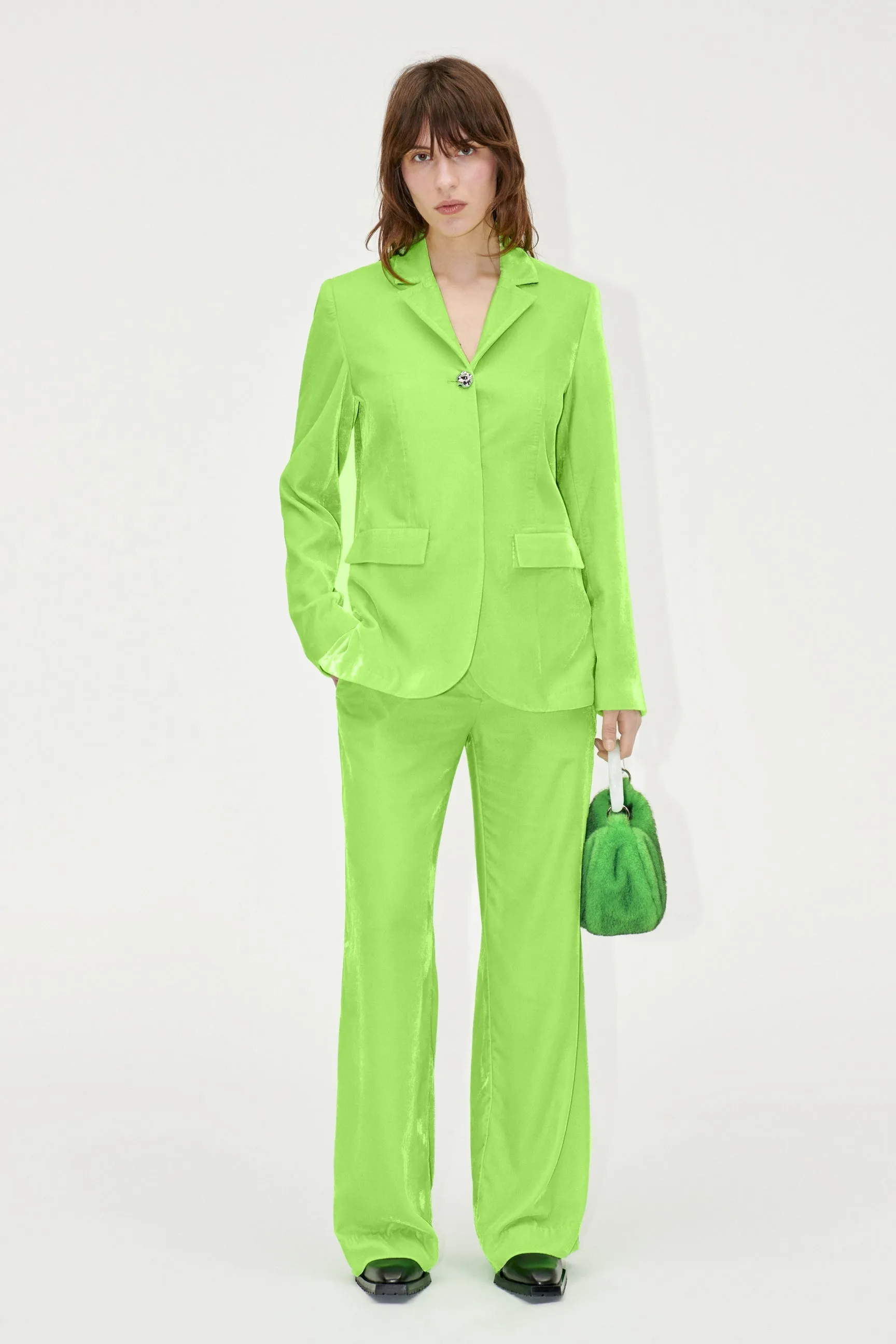 Stine Goya Archi Velvet Jacket - Neon Green