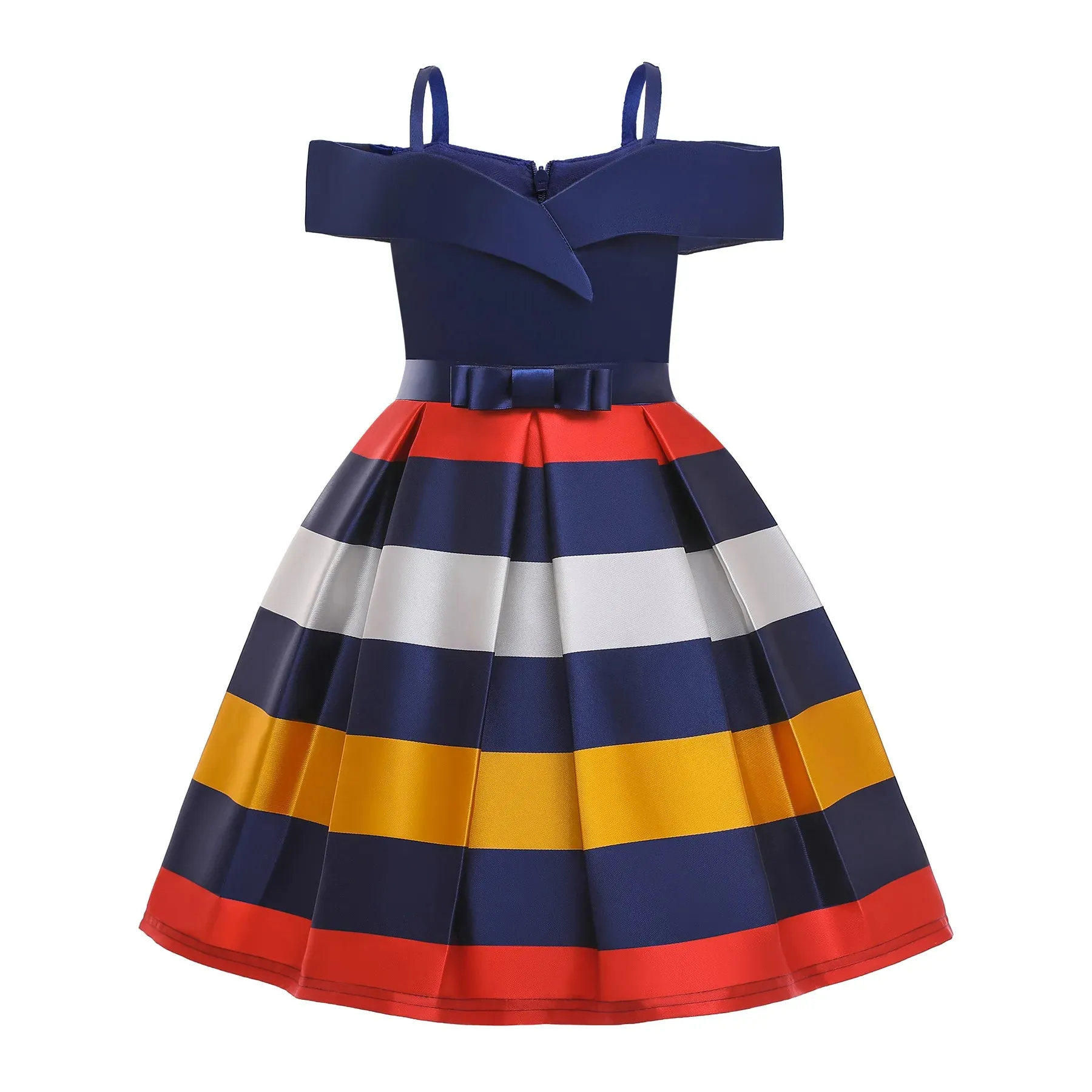 Summer Girls Casual Princess Dress Children New Year Wedding Sleeveless Striped Cloth Kid Birthday Party Ruched Tulle Costume