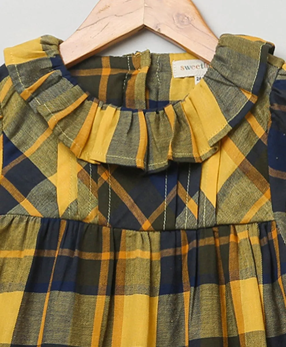 Sweetlime By AS Yellow Long Sleeves Plaid Flannel Dress.