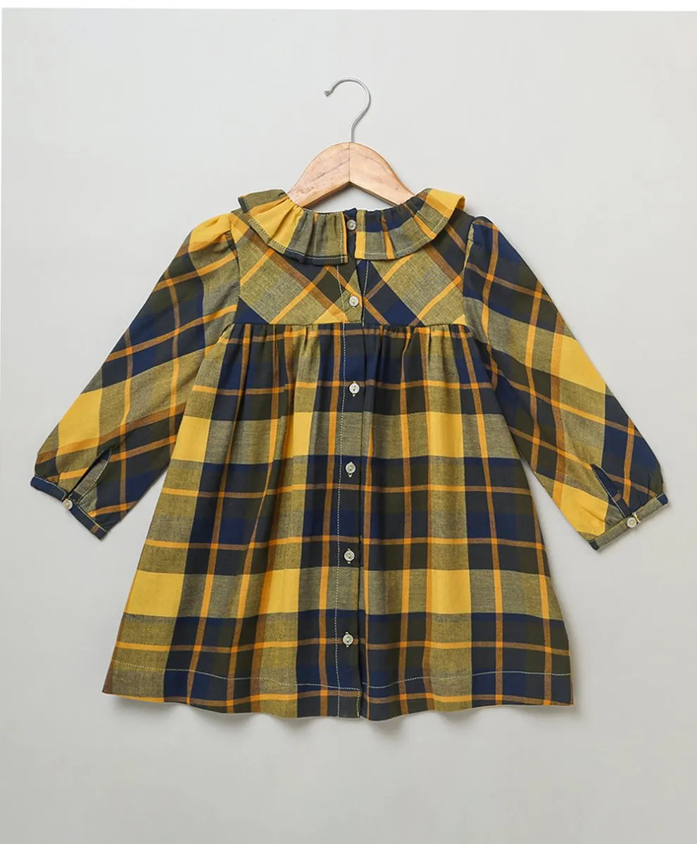 Sweetlime By AS Yellow Long Sleeves Plaid Flannel Dress.