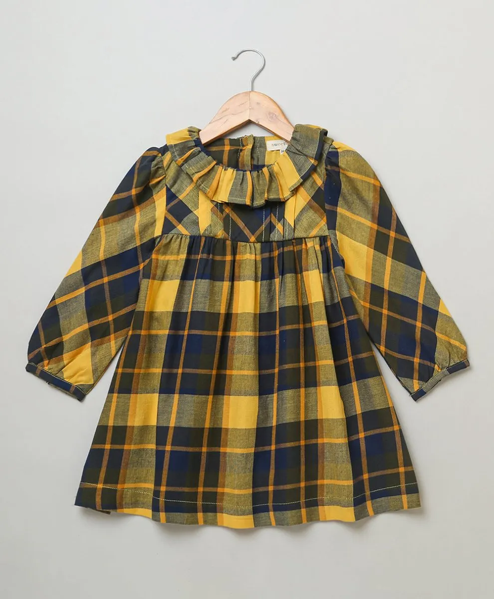 Sweetlime By AS Yellow Long Sleeves Plaid Flannel Dress.