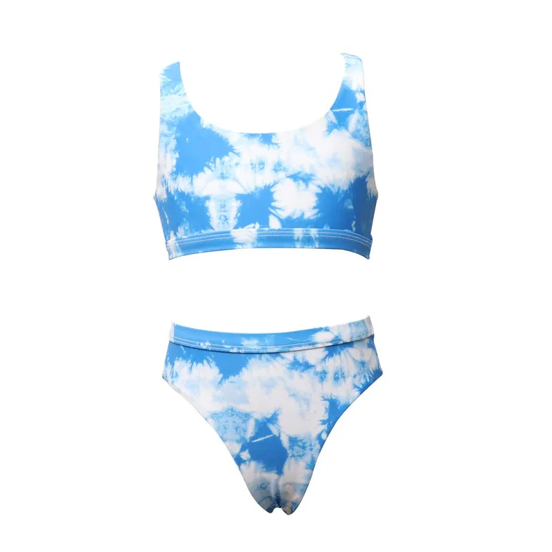 Swimsuit European New Split Children's  Cute Blue Sky Printed Girls' Swimwear