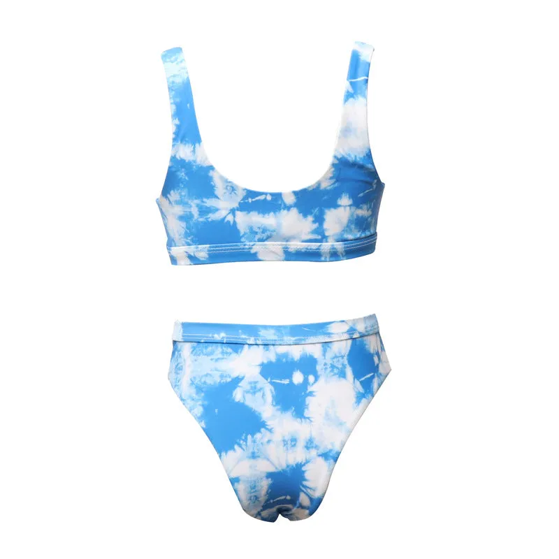 Swimsuit European New Split Children's  Cute Blue Sky Printed Girls' Swimwear