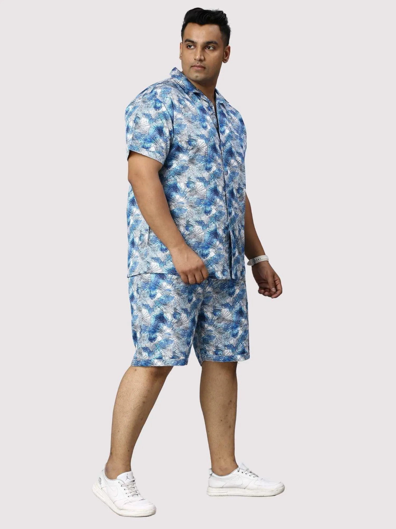 Tropical Blue Digital Printed Half Co-Ords Men's Plus Size