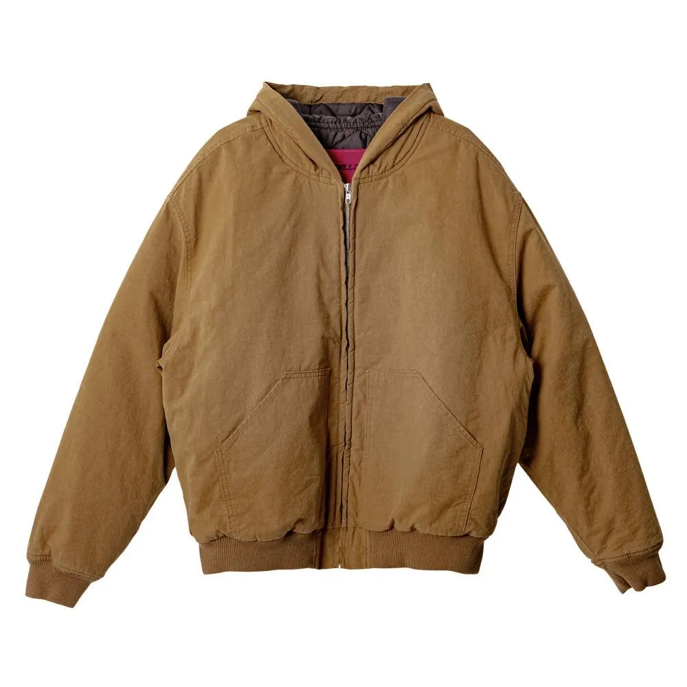 Typo graphic over hood jacket camel