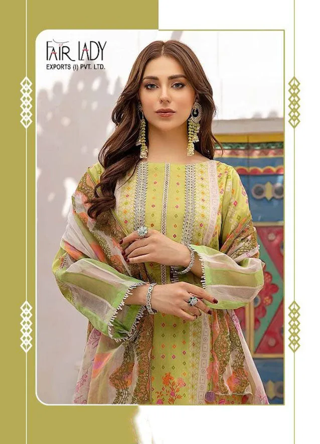 Unstitched Green Pakistani Style Lawn Cotton Dress Material