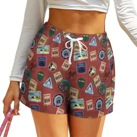 Vintage Travel Women's High-Waisted Loose Shorts With Pockets