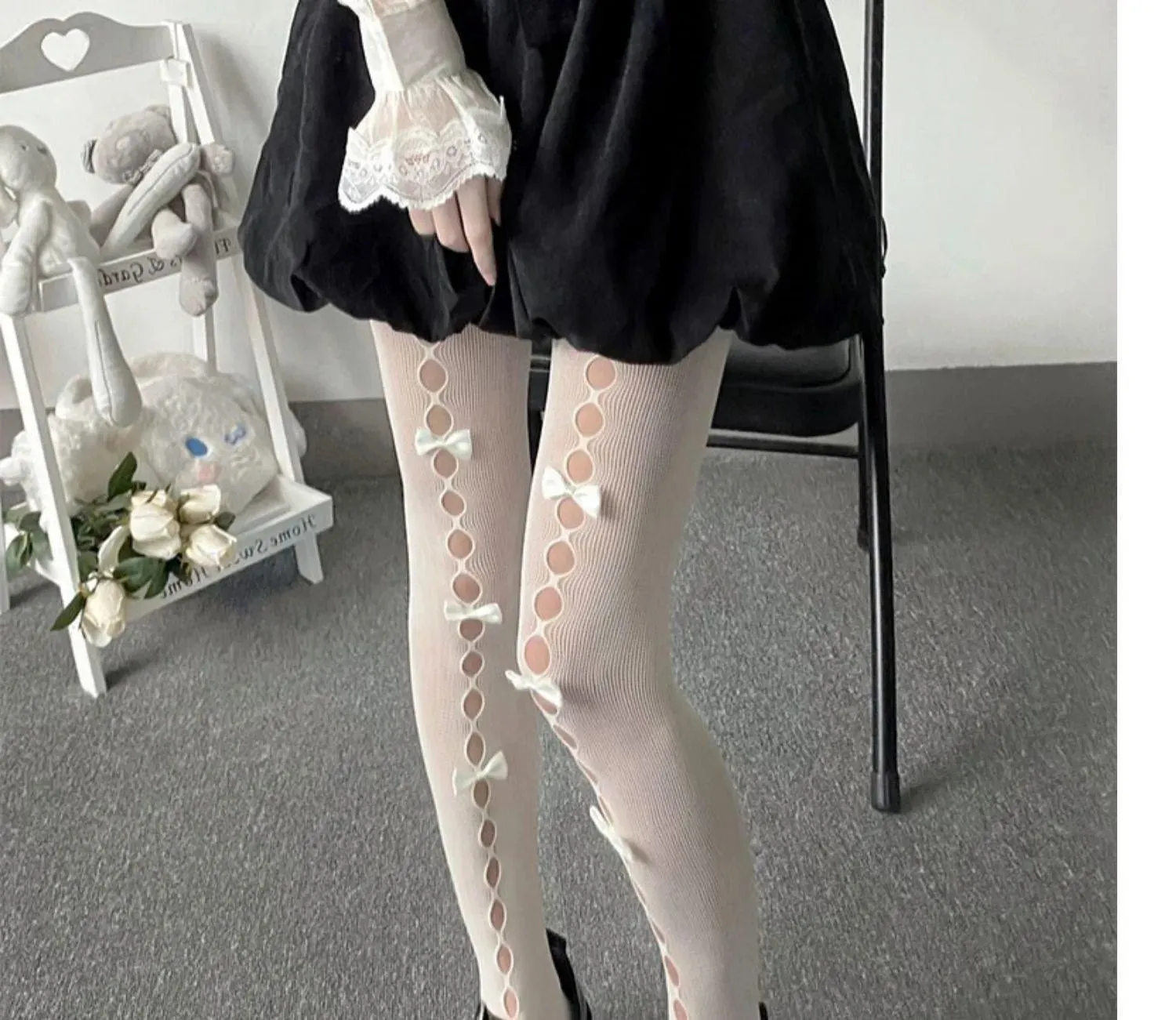 Women Bowknot Hollow Out Pantyhose | Sexy Cut Out Tights