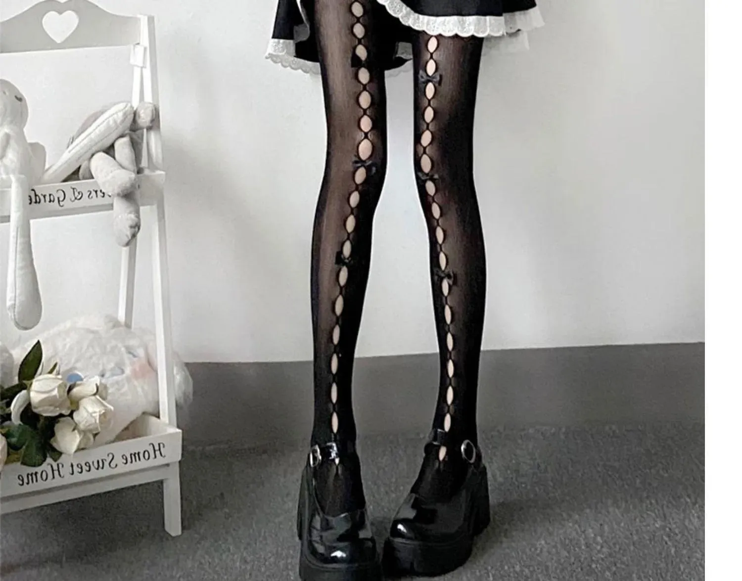 Women Bowknot Hollow Out Pantyhose | Sexy Cut Out Tights