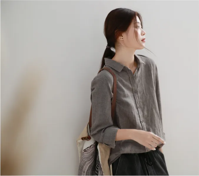 Women Casual Blouse Linen Shirts Loose Blouse Plus Size Women Tops GJ20042912