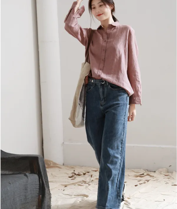 Women Casual Blouse Linen Shirts Loose Blouse Plus Size Women Tops GJ20042912